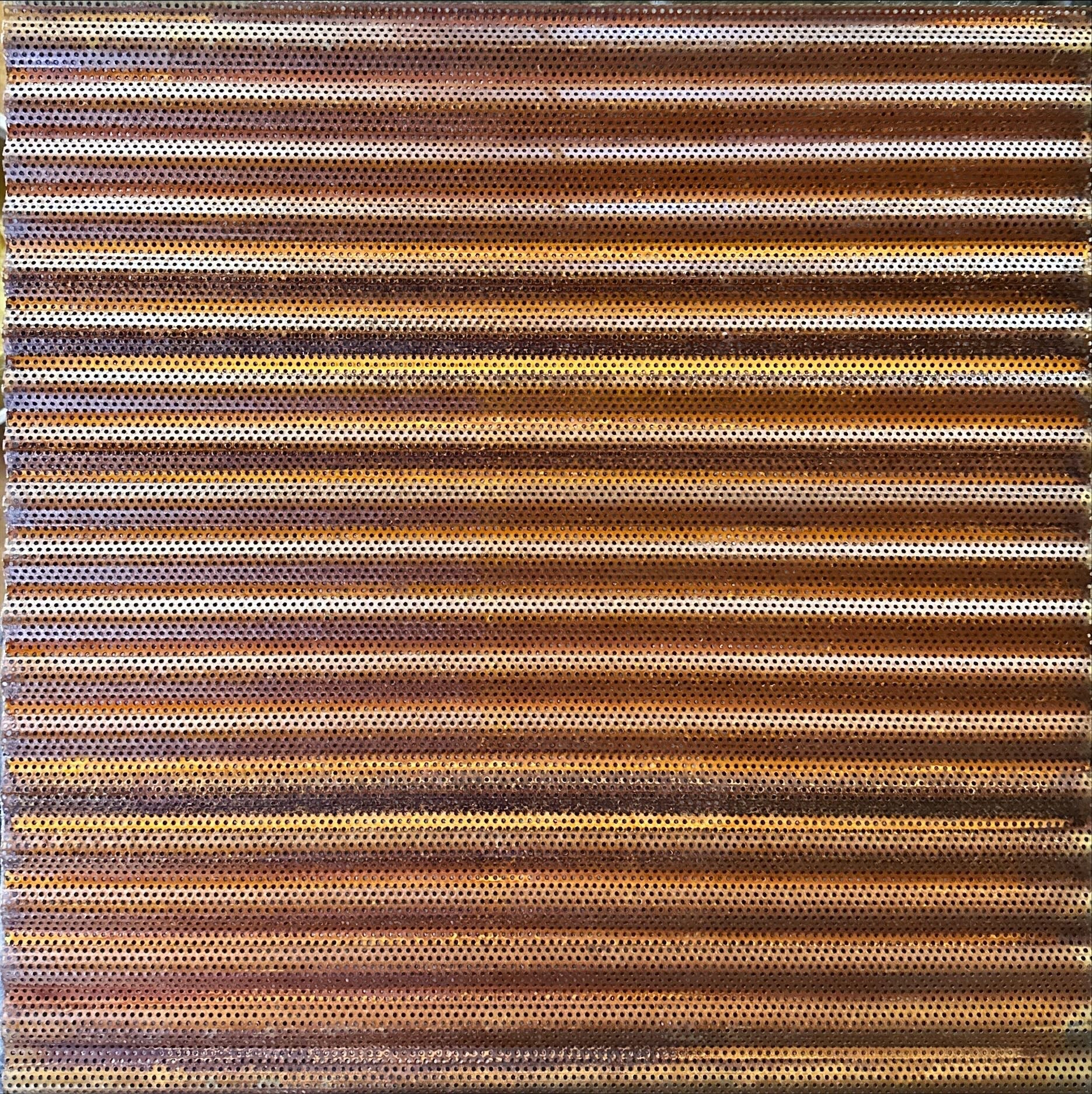 Rusted perforated metal acoustical ceiling tile