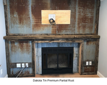Dakota Tin Premium custom panels installed as fireplace surround